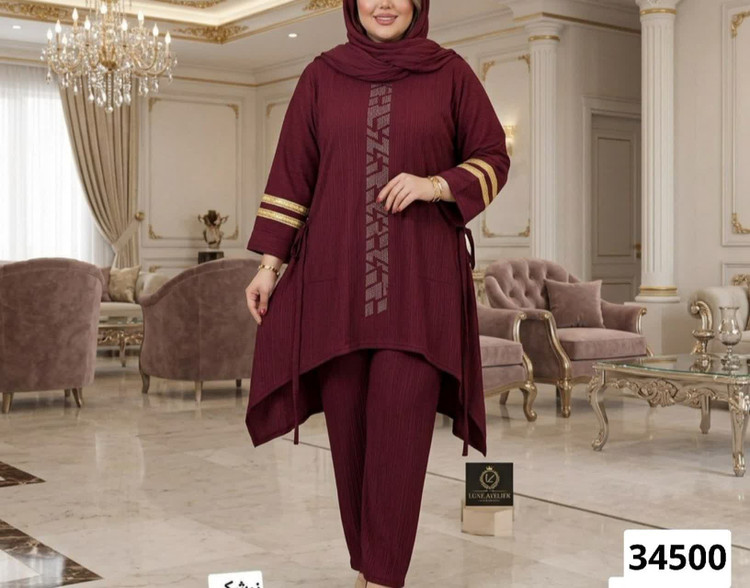 ست تونیک و شلوار زنانه کریشه سایز بزرگ