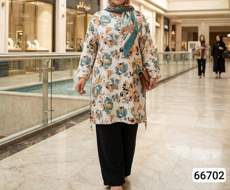 ست تونیک و شلوار طرح دار سایز بزرگ
